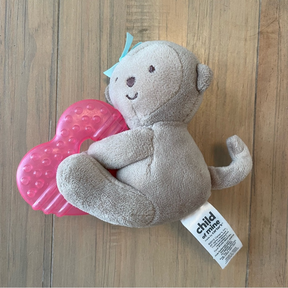 Carter's Child of Mine Monkey Pink Heart Teether Plush Stuffed Animal Baby Toy